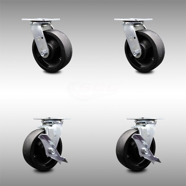 6 Inch SS Glass Filled Nylon Swivel Caster Set with Ball Bearings 2 Brakes SCC